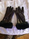 Vintage 1970s Brown Leather Gloves With Fur Trim   Small 7 