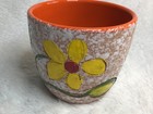 Italy Pottery White Lava Glazed Planter Hand Painted Yellow Flowers Mid Century