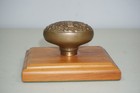 Antique Old Brass Public School City Of New York Embossed Doorknob Nyc Wood Base