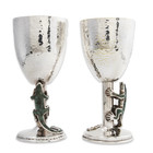 2 Emilia Castillo Mexican Silver Plate Goblets Lovely Lizard 20thc No Monogram