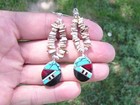 Handmade Navajo Indian  Sterling Silver  Turquoise  Mop   Onyx Earrings  Adakai