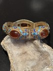Fine Old Chinese Export Cloisonn   Silver Filigree Vermeil 5-panel Amber Bracelet
