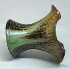 A R Cole Pottery Vase Frog Skin North Carolina Rutile Green Ruffle Edge 3    Vtg