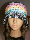 Handmade Crocheted Bucket cloche Hat   Multi-color With Black