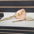 Vintage Gold Tone Floral Women   s Vanity Set Mirror   Brush 1950s Hand Held