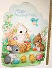 Vintage 1982 Hallmark 28 Inch Diecut Easter Bunnies Chicks And Basket Wall Decor