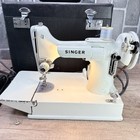 1964 Singer White Featherweight Sewing Machine 221k With Black Case Tested Works