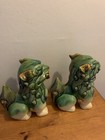 Pair Vintage Green Foo Dogs Green Blue 19cm Tall