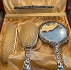 Beautiful  Vtge Sterling Silver 4 Piece Vanity Set Embossed Repousse  With Case