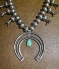 Vintage Sterling Silver Turquoise Squash Blossom Necklace Hand Stamped Naja 154g