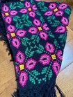 Mexican Poncho Black And Pink Flower Embroidered Handmade One Size  Brand New