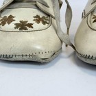 Vintage White Leather Baby Shoes Embroidered Leaf Lace Up Walking Booties 4 5in