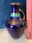 Antique Gebruder Heubach Blue Cabinet Vase With Handle And Bird Design