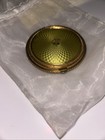 Vintage Yellow Guilloche Gold Flower Compact Powder Enamel Metal 2 5   