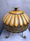 Round Lidded Metal Decorative Box  Gold black  14 In Diameter  Free Standing