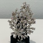 Vintage Brooch Clear Rhinestone Floral Spray Bouquet Silvertone Statement Large