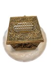 Vtg Hollywood Regency Gold Filigree Square Tissue Box Holder Cover Bow Matson