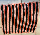 Vintage Hand Made Crochet Afghan Blanket Throw 42 X 48 Orange White Black Hallow