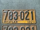 Rare 1927 Michigan License Plate Plates Pair Original With Wear Chevy Ford Etc 
