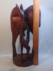 Vintage Hand Carved African Wood Animal Statue Ebony Baby Fawn Mother Feeding