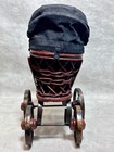 Antique 11  Tall Victorian Baby Stroller Carriage Wicker Wrought Iron Beautiful