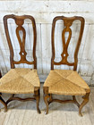 Set Of 4 French Antique Chairs Rush Seats Country Queen Anne Dining Chair