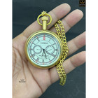2  Brass Pocket Watch With Chain Polished Finish Roman Numerals Vintage Style