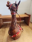 Vintage Leather Covered Bottle Decorated As A Donkey 13  Tall X 5  Deep X 4    