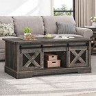 Farmhouse Lift Top Coffee Table With Storage   Sliding Barn Door Center Table