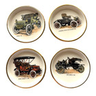 Haylyn Porcelain Beige Gold Rimmed Antique Car Coasters Set Of 4 Vintage Usa