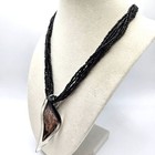 Vintage Black Seed Bead Italian Glass Pendant Necklace