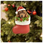  Dog Figurine Christmas Ornament - Small Dachshund In Red Sock Dachshund Dog