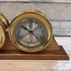 Bell Clock Co  Brass Ship   s Clocks On Wood Base  Gatco  Tested Working Vintage