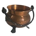 Vintage Hammered Copper Cauldron Pot Planter Cast Iron Footed Twist Handle