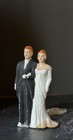 Vintage 1940 Chalkware Bride Groom Wedding Cake Topper Redhead Hair Veil Rare