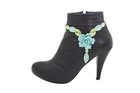Women Silver Metal Chain Boot Bracelet Shoe Anklet Bling Blue Flower Charm 2pcs
