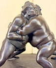 Japanese Meiji Large Bronze Okimono Two Sumo Wrestlers Rare