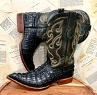 Vtg Los Altos Mens Genuine Crocidile Tail Cowboy Boots 10 Ee Wide Black Y2k Euc