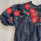 Vtg Mexican Embroidered Floral Dress Black Cotton Muumuu Kaftan Boho Maxi Size L