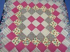 Vintage Antique Patchwork Quilt Table Topper  Large  Trip Around The World
