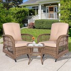 Outdoor Wicker Patio Bistro Set Glider Rocking Chairs Conversation Furniture Set