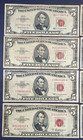 Lot 12 1963 Red Seal  5 Bills Circulated Us Currency Five Dollar Notes    f8v