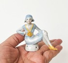 Flapper Lady Pin Cushion Half Doll Woman Figurine Porcelain Vtg Art Deco Germany