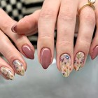 Short Press On Almond Fake Nails - Flower Acrylic Fall Nails Flower Designs-hy