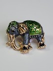 Elephant Brooch Lapel Pin Gray Green   Gold Colors