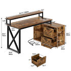 55  L Shaped Desk With Power Outlet   Led Light Corner Computer Desk With Drawer