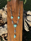 Navajo Sterling Silver Blue Turquoise Heart Lariat Pearls Bead Chain Necklace Ry