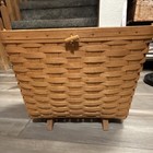 Longaberger Handwoven 3pc Basket Set W  Wood Lid   Handles  Large Brown 1996