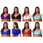 Us Womens Belly Dance Crop Top Gold Trim V Neck Short Sleeve Crop Blouse Costume
