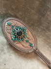 1920s  Brass Filigree Czechoslovakia Bejeweled Metal Woman   s Hairbrush As Is